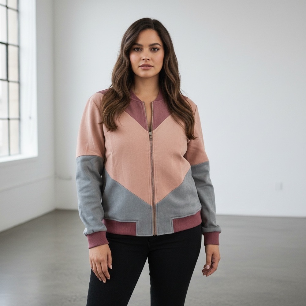 AMPERSAND AVE Pink and Gray Bomber Jacket - Picture 2 of 7